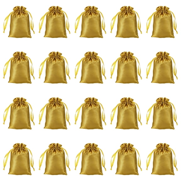 Uxcell 20 Pack Satin Bags with Drawstrings 4 x 6" Gold