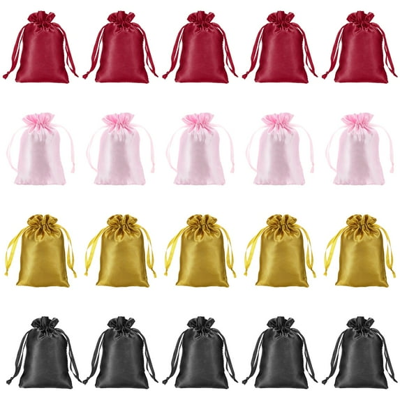 Uxcell 20 Pack Satin Bags with Drawstrings 4 x 6" Pink/Red/Black/Gold