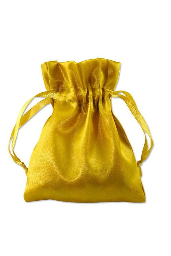 Satin Jewelry Pouch 3x4 Gold - Drawstring Gift Bags