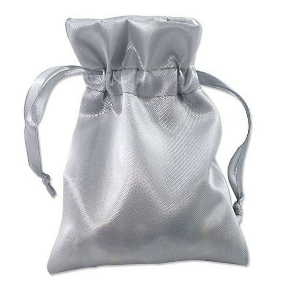 Satin Jewelry Pouch 4x5 Silver - Drawstring Gift Bags