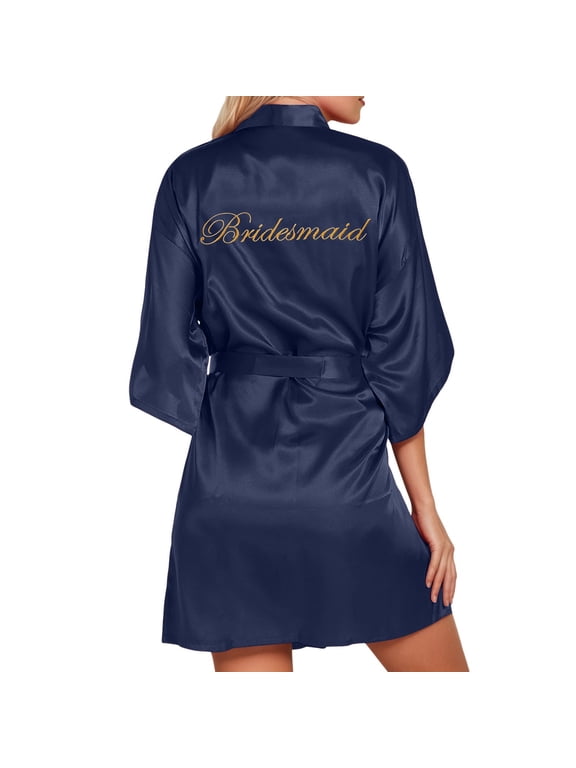Satin Kimono Robe for Bride & Bridesmaid, Seven-Quarter Sleeve Wedding Getting Ready Robe