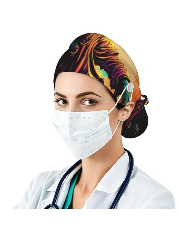 Satin Lined Adjustable Work Cap, Breathable Hat with Side Buttons , Dark Grim Reaper Psychedelic Death B2b8ef93 Print
