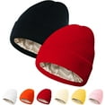 thumbnail image 1 of Satin Lined Beanie for Women, 2-Pack Silk Lined Winter Hats with Slouchy Design, Soft Warm Beanies for Cold Weather, 1 of 7