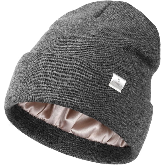 Satin Lined Beanie for Women Reduce Frizz Winter Hats for Women Men Silk Lining Soft Slouchy Warm Cuffed Less Static