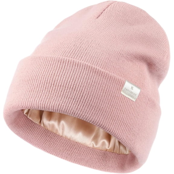 Satin Lined Beanie for Women Reduce Frizz Winter Hats for Women Men Silk Lining Soft Slouchy Warm Cuffed Less Static