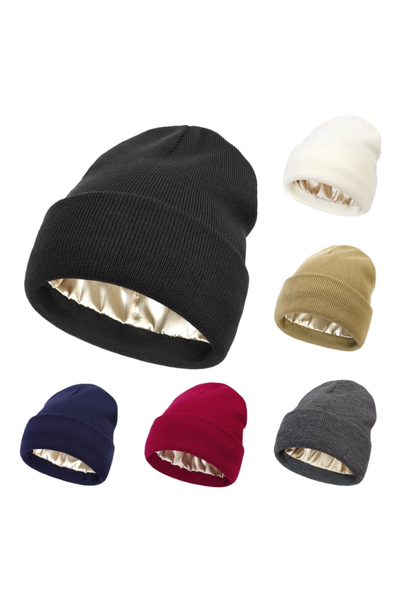 Satin Lined Knit Cap, Smooth Interior to Protect Hair from Frizz and Breakage, Winter Essential for Curly, Natural or Delicate Hair Types. Green S