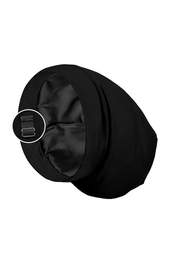 Satin Lined Sleep Cap Bonnet for Curly Hair and Braids, Stay On All Night Wrap with Adjustable Strap, 1pcs