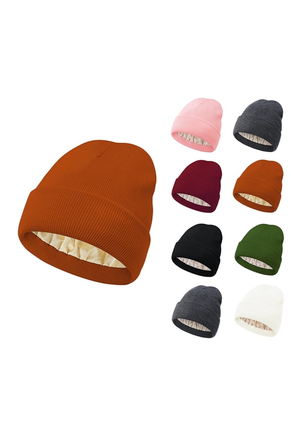Satin Lined Winter Beanie Hats for Women Knit Beanie Hat Slouchy Skull Caps Silk Lining Unisex Hats,Ginger One Size
