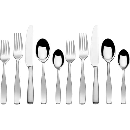 MY Satin Loft 65-Piece Flatware Set for 12, 18/10 Stainless Steel Silverware with Forks, Knives, Spoons, and Serving Utensils, Durable and Elegant Design