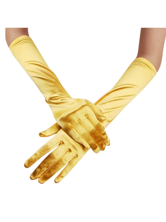 Satin Long Opera Gloves, Bridal Wedding Hand Wear, Evening Party Performance Gloves, Elegant Formal Hand Accessory, Smooth Fabric Gloves For Ceremony & Stage,Yellow