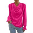 thumbnail image 1 of Satin Long Sleeve Tops for women Y2k Solid Color Tunic Tops Blouse Casual T shirts Pink L, 1 of 7