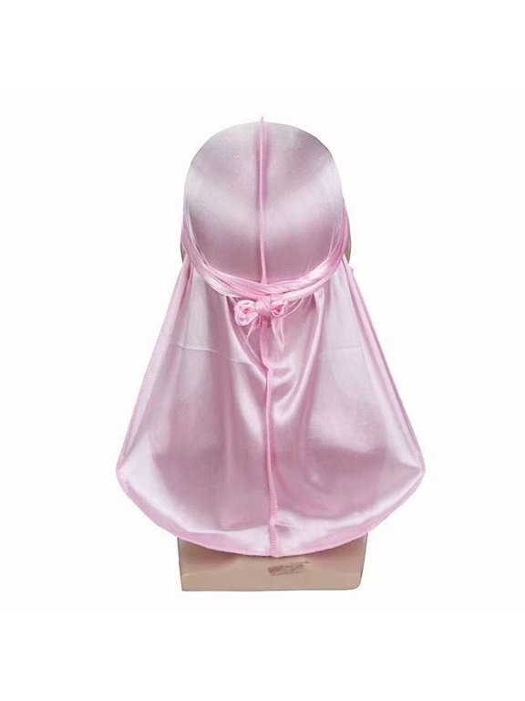 Satin Long Tail Durag for Men - Elastic Hair Wrap Hat with Tie Back Bow
