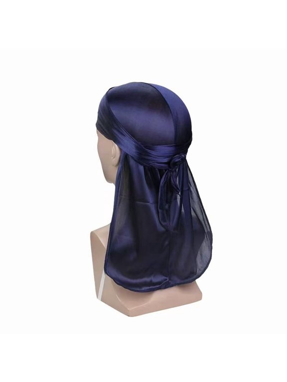 Satin Long Tail Durag for Men and Women Elastic Hair Wrap Hat with Tie Closure