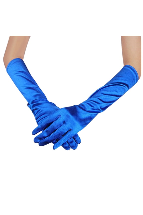 Satin Long formal Gloves, Wedding Bridal Gloves, Evening Party Performance Gloves, Elegant Smooth Touch Full Finger Hand Cover for Banquet Ceremony Stage Show Elegant Dress Up Accessories,Blue