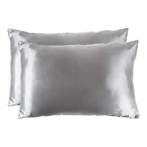 Satin Microfiber Pillowcases for Hair & Skin- Set of 2 Queen Size Pillow Covers, Hidden Zipper- Helps Prevent Acne & Wrinkles by LHC (Silver Gray)