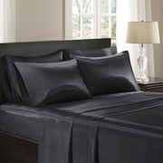 Comfort Classics Satin Wrinkle-free Luxurious 6-Piece Sheet Set, Black, Cal King