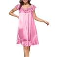 thumbnail image 1 of Satin Mid-Long Nightgown for Women, Short Sleeve Square Neck Sleepwear Ruched Ruffle Comfy Nightdress, 1 of 3