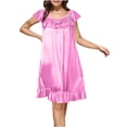 thumbnail image 1 of Satin Mid-Long Nightgown for Women, Short Sleeve Square Neck Sleepwear Ruched Ruffle Comfy Nightdress, 1 of 3
