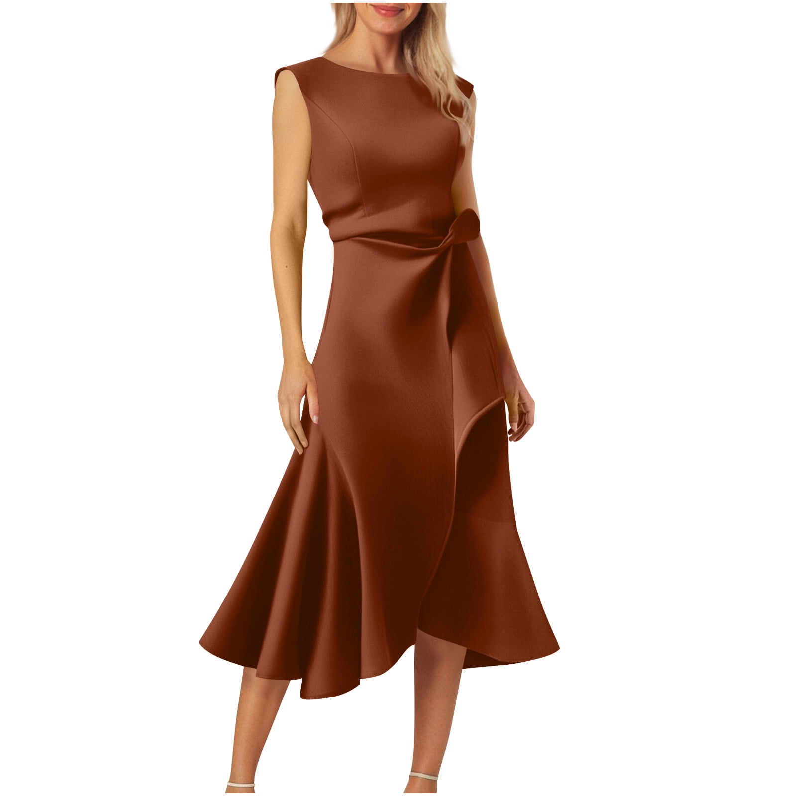Satin Midi Dress for Women Sleeveless Asymmetrical Hem Cocktail Dress Elegant Formal Party Wedding Guest Outfit Satin Midi Dress for Women Sleeveless Asymmetrical Hem Cocktail Dress  Elegant Formal Party Wedding Guest Outfit - Walmart.com