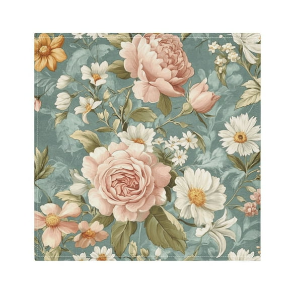 Satin Napkin Square 20 Inches Soft Smooth Decorative Napkins for Party Wedding Banquet and Dinner Daisies and Lilies