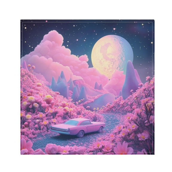 Satin Napkin Square 20 Inches Soft Smooth Decorative Napkins for Party Wedding Banquet and Dinner Pink Planet with Clouds