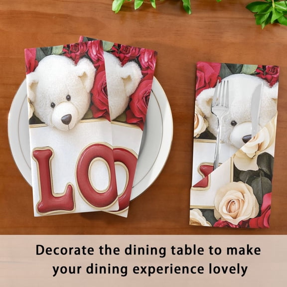 Satin Native Fab Cotton Dinner Napkin Bear Hugs and Rose Reusable