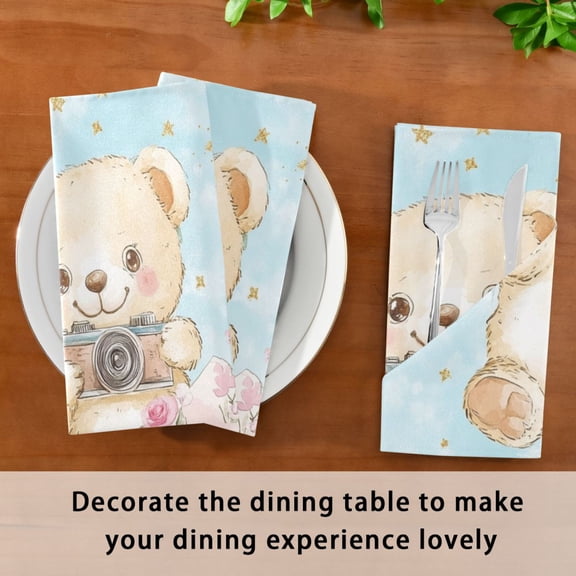 Satin Native Fab Cotton Dinner Napkin Bear Moments Reusable