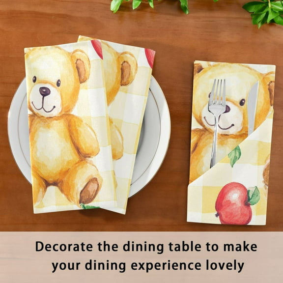 Satin Native Fab Cotton Dinner Napkin Bears Apple Delight Reusable
