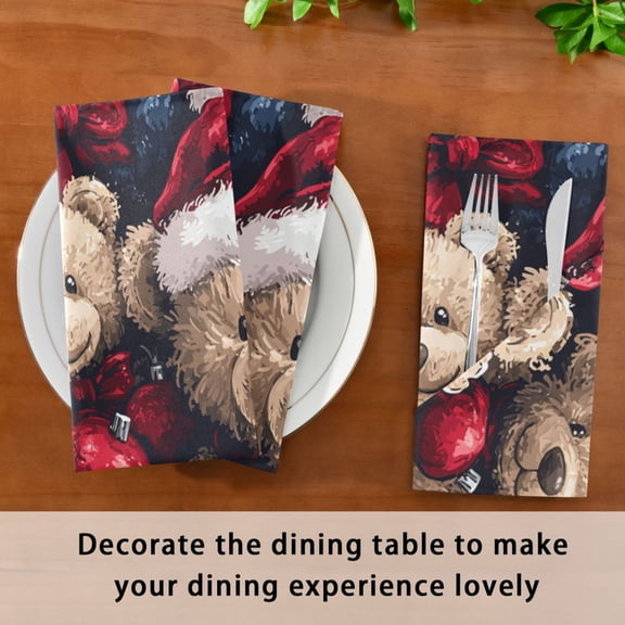 Satin Native Fab Cotton Dinner Napkin Bears Christmas Ornaments Reusable