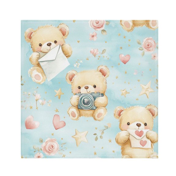 Satin Native Fab Cotton Dinner Napkin Bears with Love Letters Reusable