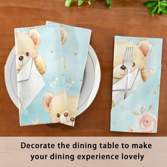 Satin Native Fab Cotton Dinner Napkin Bears with Love Letters Reusable