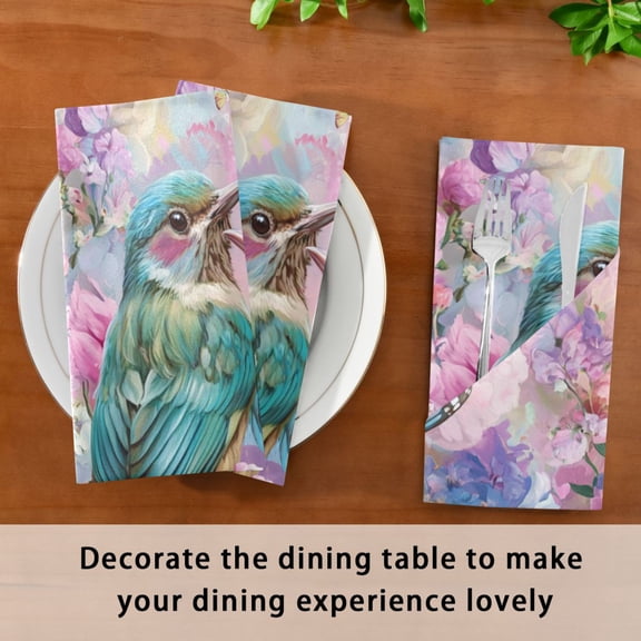 Satin Native Fab Cotton Dinner Napkin Birds and Flowers. Reusable