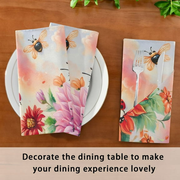 Satin Native Fab Cotton Dinner Napkin Blossoms and Bees Reusable