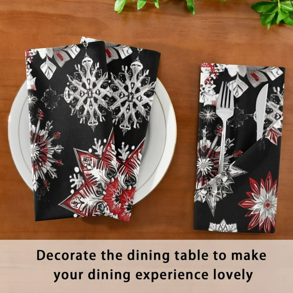 Satin Native Fab Cotton Dinner Napkin Bold Red and Black Snowflakes Reusable