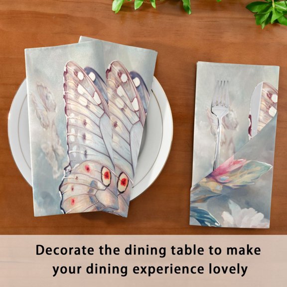 Satin Native Fab Cotton Dinner Napkin Butterfly on Flowers Pastel Reusable