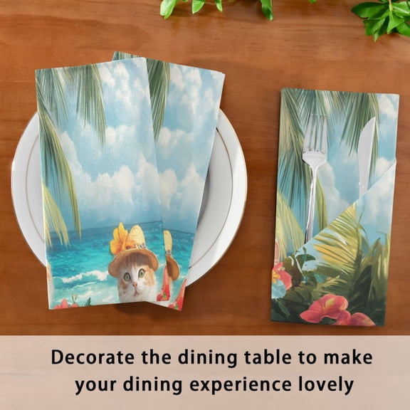 Satin Native Fab Cotton Dinner Napkin Cats Beach Flowers Reusable