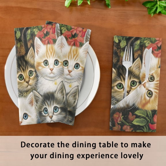 Satin Native Fab Cotton Dinner Napkin Celebration Of Colorful Kittens Reusable