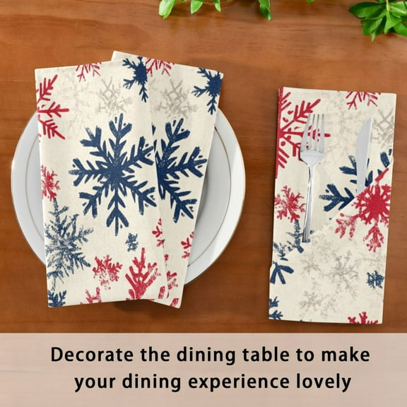 Satin Native Fab Cotton Dinner Napkin Classic Red and Navy Snowflakes Reusable