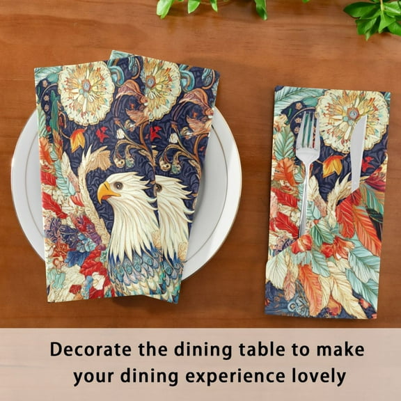 Satin Native Fab Cotton Dinner Napkin Colorful Eagless Floral Art Reusable