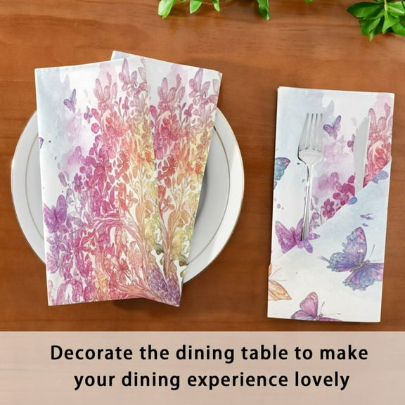 Satin Native Fab Cotton Dinner Napkin Colorful Tree and Butterflies Reusable