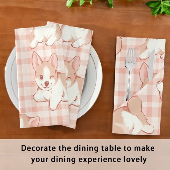 Satin Native Fab Cotton Dinner Napkin Corgi Cuddle Fest Reusable