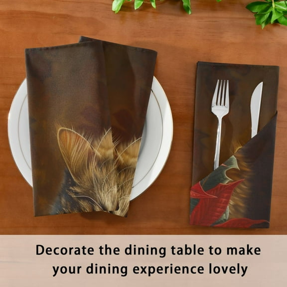 Satin Native Fab Cotton Dinner Napkin Cozy Cat with Florals Reusable