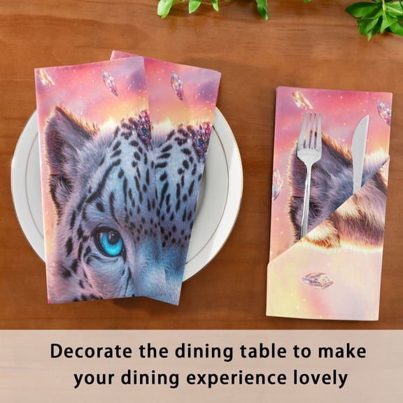 Satin Native Fab Cotton Dinner Napkin Fantasy Leopard Sunset Reusable