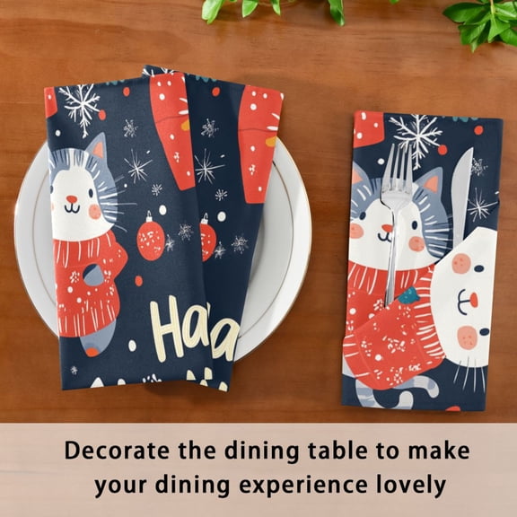 Satin Native Fab Cotton Dinner Napkin Festive Feline Celebration Reusable