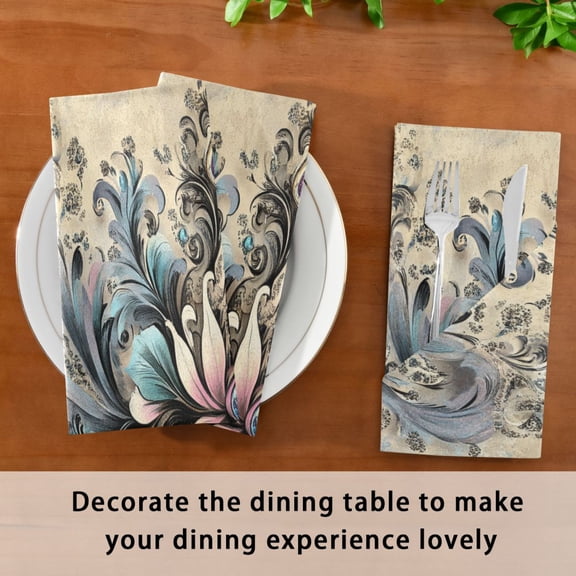 Satin Native Fab Cotton Dinner Napkin Floral and Jewel Design Pattern Reusable