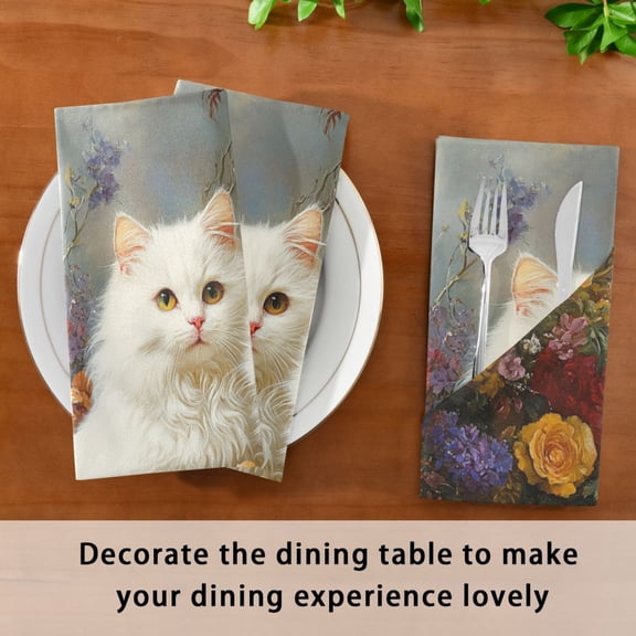 Satin Native Fab Cotton Dinner Napkin Fluffy Companions in Bloom Reusable