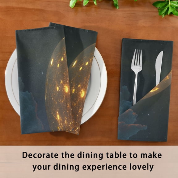 Satin Native Fab Cotton Dinner Napkin Glowing Moon over Ocean Reusable