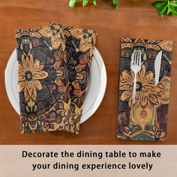 Satin Native Fab Cotton Dinner Napkin Golden Mandala Mosaic Reusable