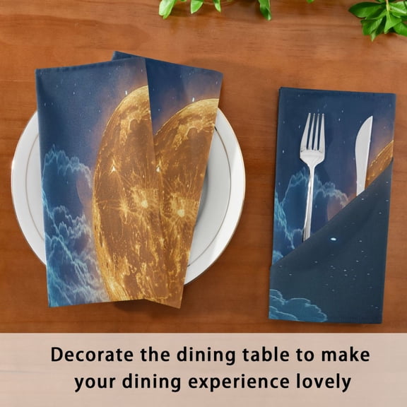 Satin Native Fab Cotton Dinner Napkin Light Moon over Ocean Reusable