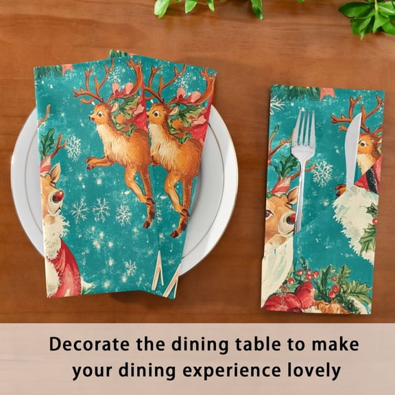 Satin Native Fab Cotton Dinner Napkin Merry Christmas with Joyful Celebrations Reusable
